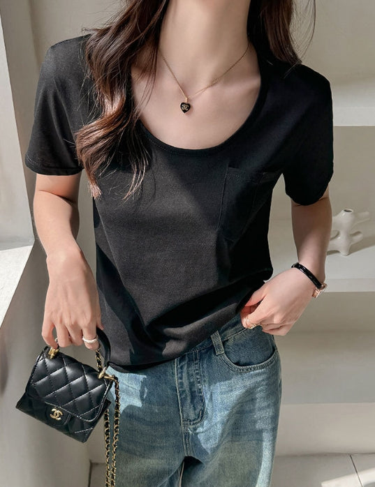 Black Scoop Neck Relaxed Fit T-Shirt