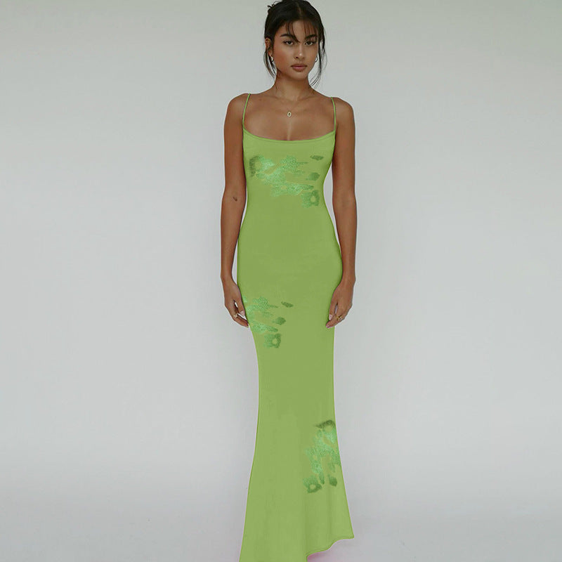 Green Tonal printed fitted dress