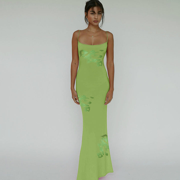 Green Tonal printed fitted dress