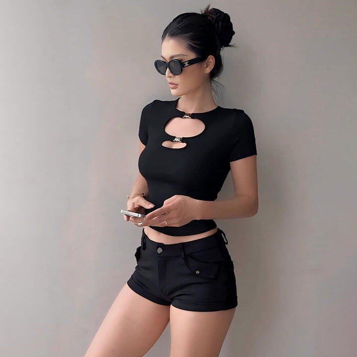 Black Front Cutout Fitted Top