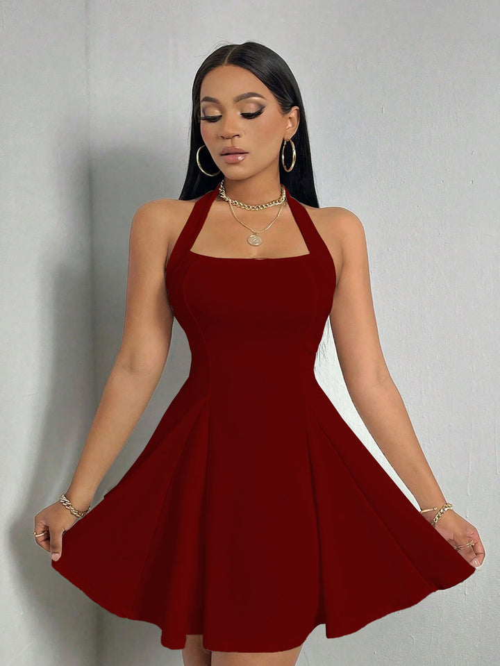Red Halter Neck Skater Dress
