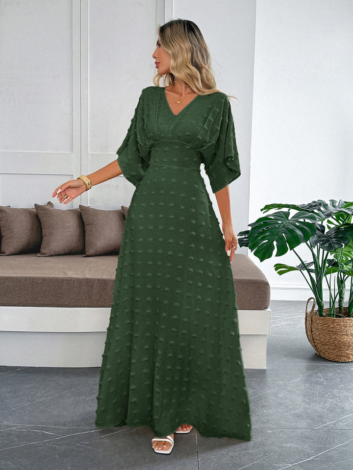 Olive Flare Sleeve V Neck Dress