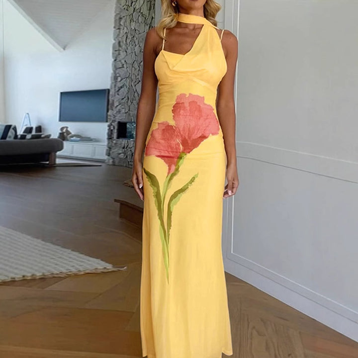 Yellow Cowl Neck Tie Dress