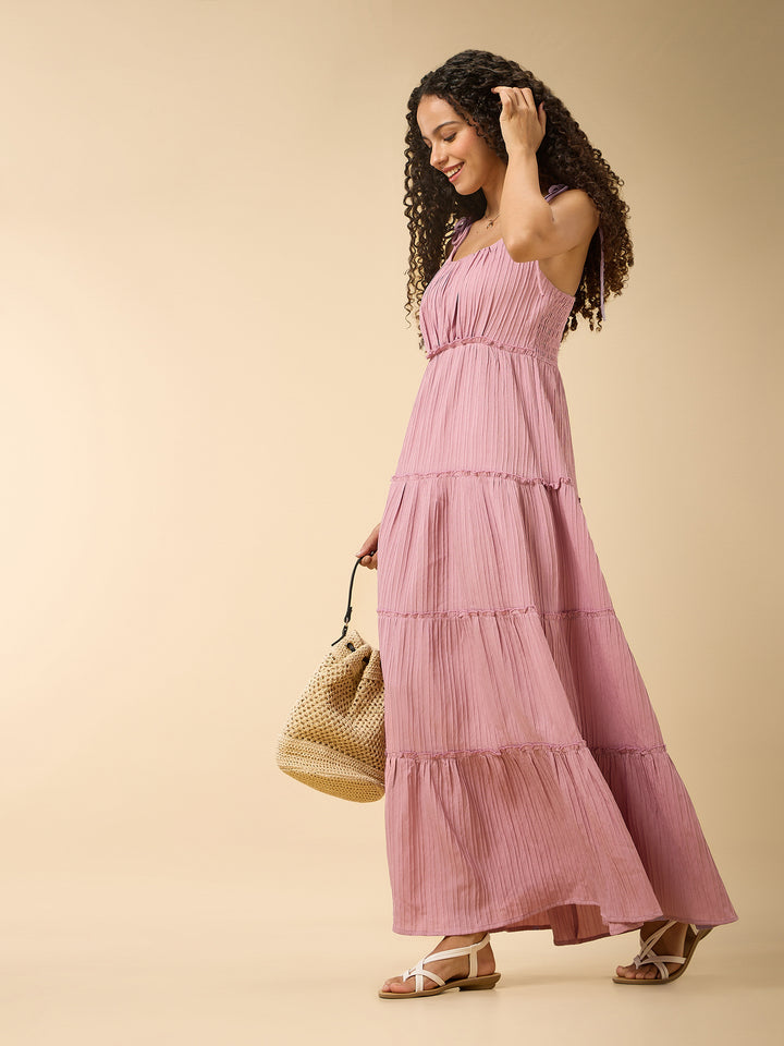 Pink Four Tired Flared Dress