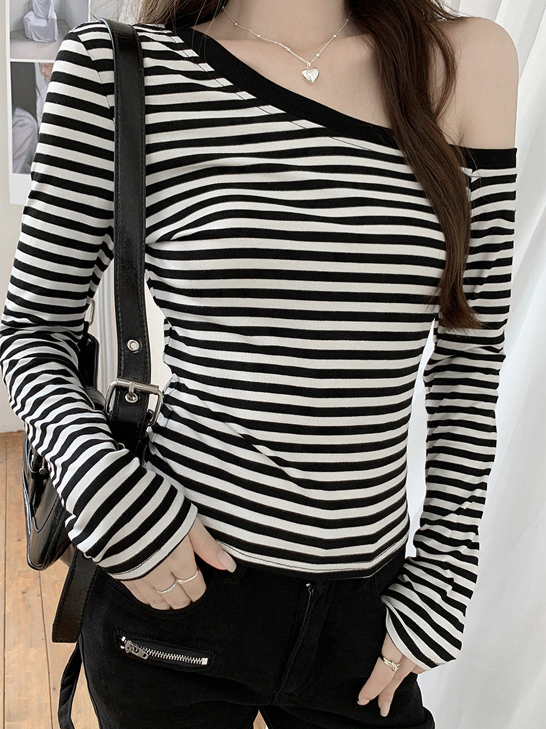 White One-Shoulder Striped Top