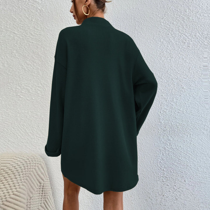 Green Folded Hem Sleeve Collared Dress