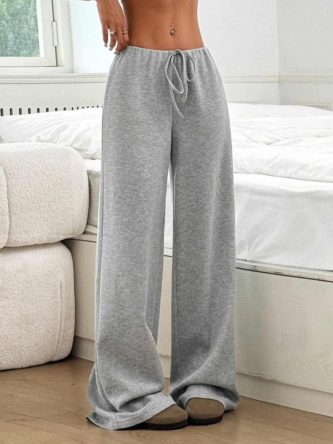 Grey Striped Straight Fit Pant
