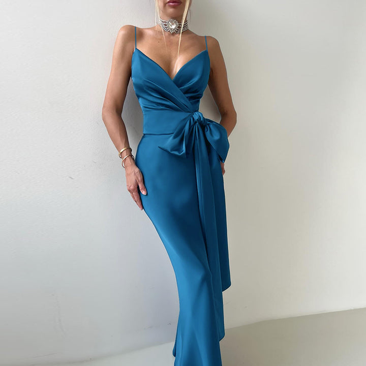 Blue Wrap dress with large bow detail