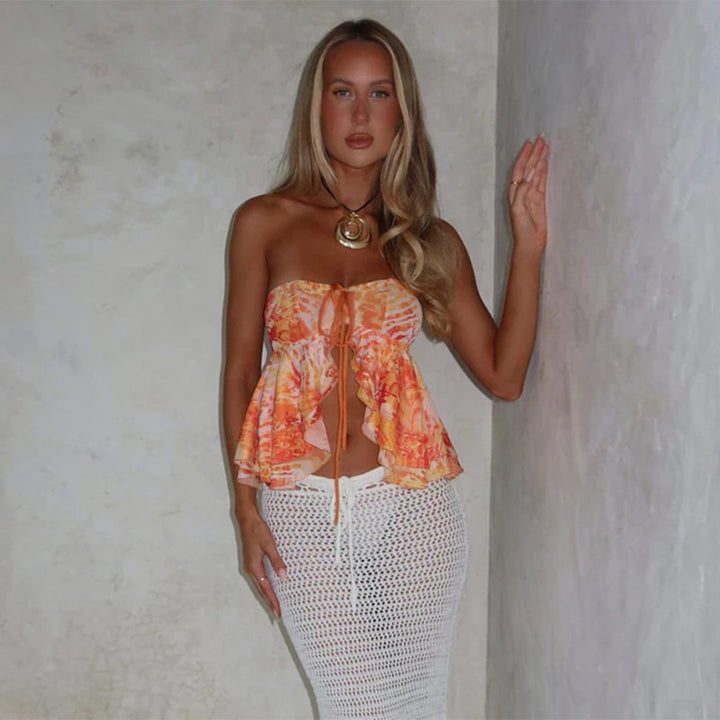 Orange Tube Top Front Cut Out Top