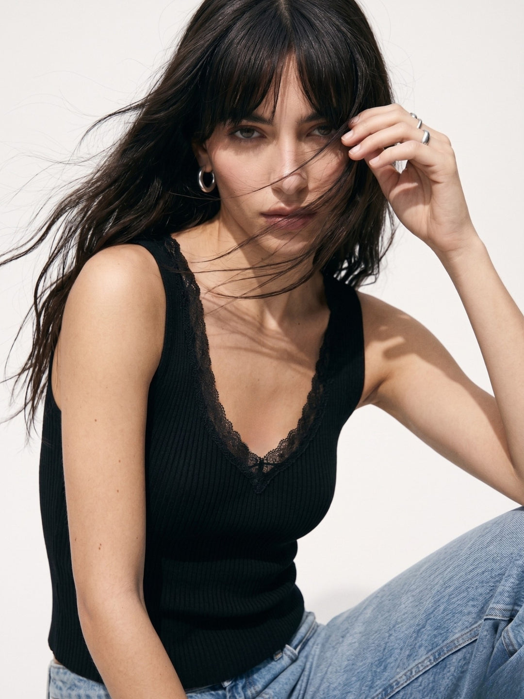 Black Fitted Tank With Lace Detail