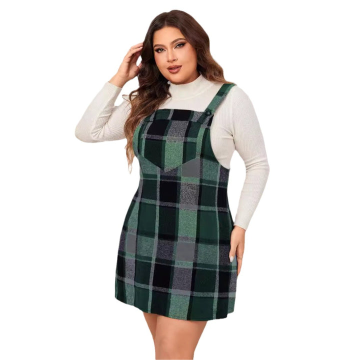 Green Check Mini Pinafore Dress With Yoke Detail