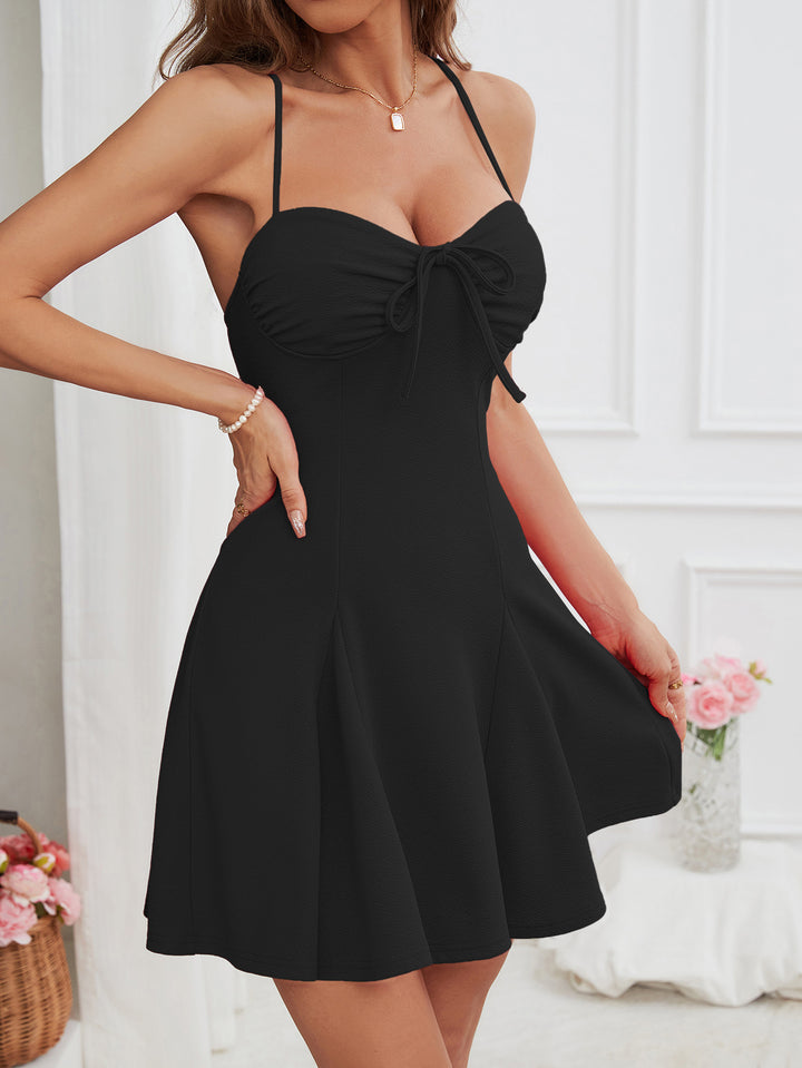 Black Strappy Front Knot Detail Mini Dress