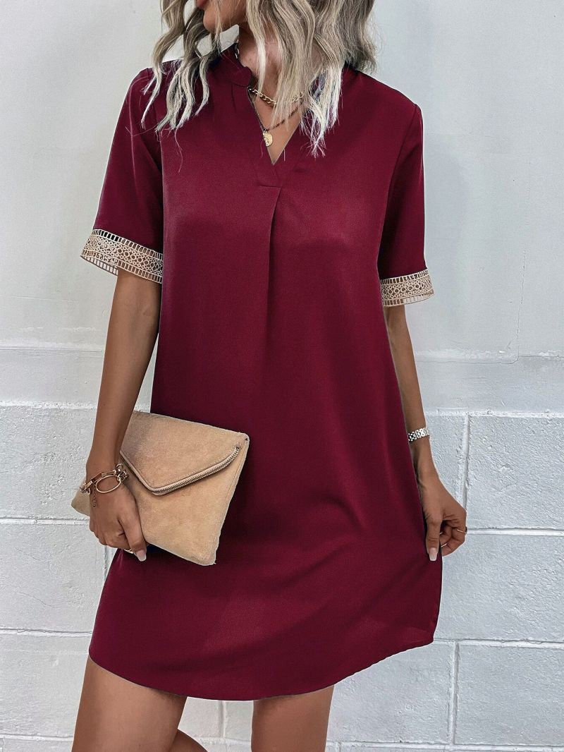 Wine V Neck A-Line Tunic Dress