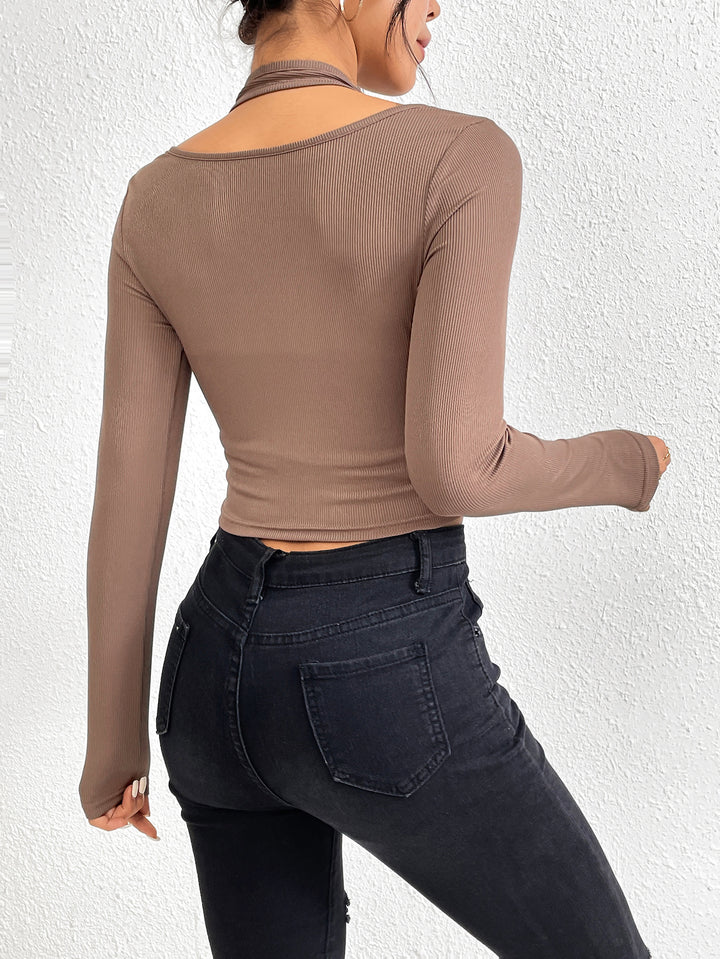Brown Cut Out With Freyed Hem Top