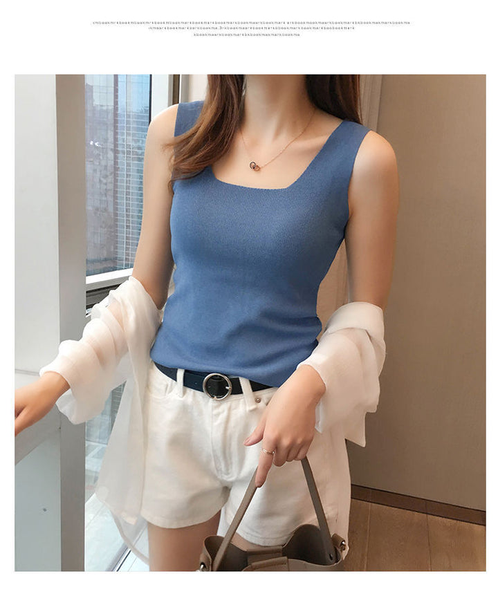 Blue Shoulder Strap Basic Fitted Top