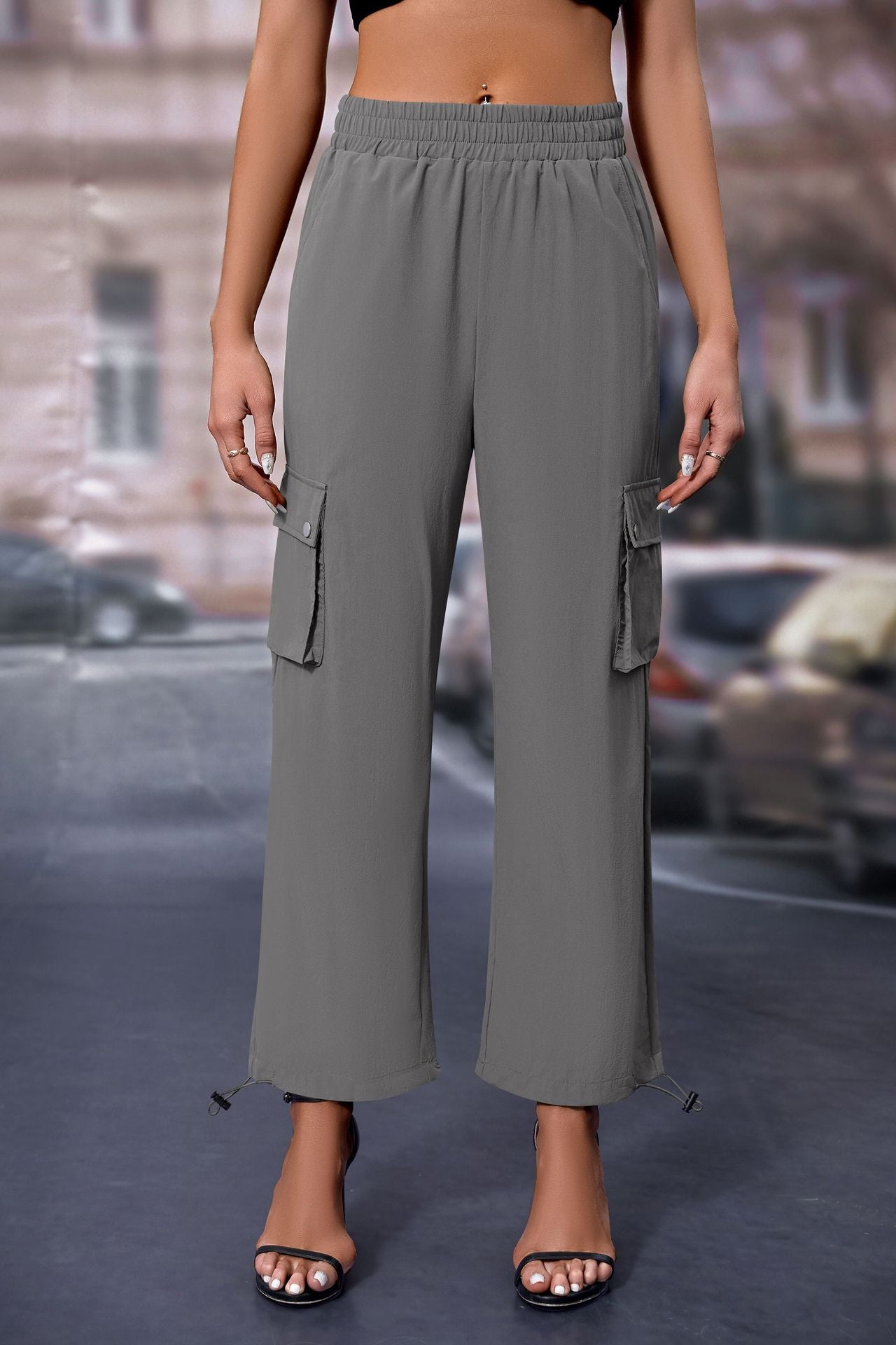 Grey Elasticated Parachute Cargo Sweatpants