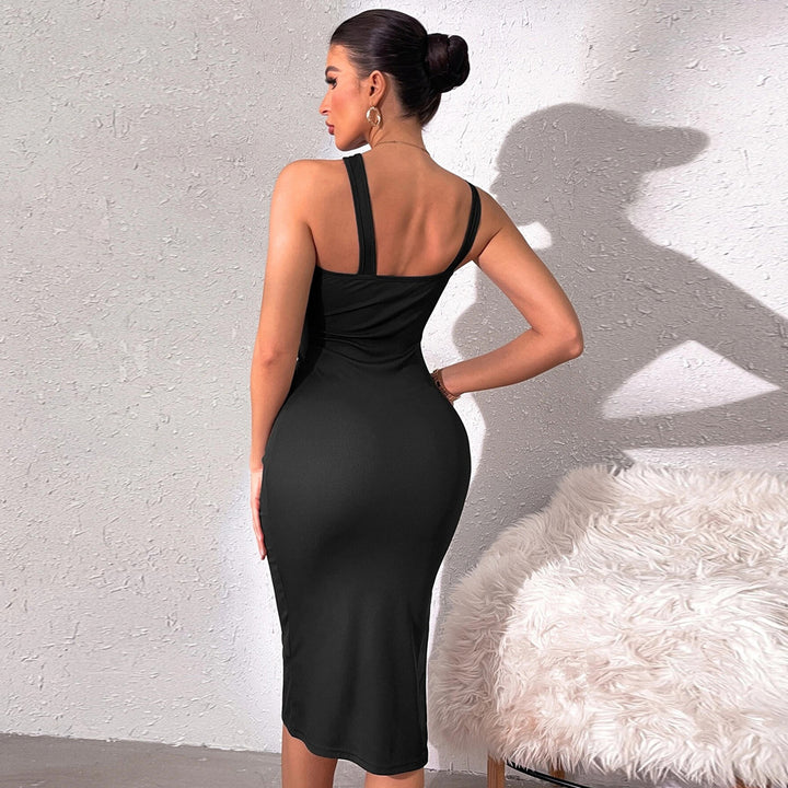 Black Sleeveless Halter Neck Dress