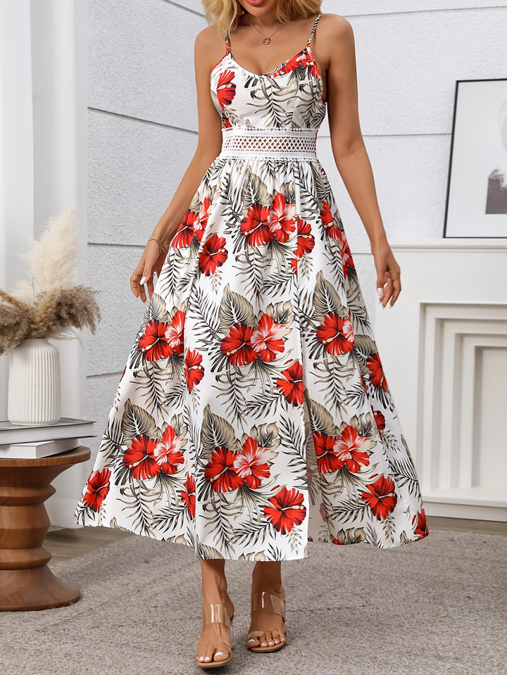 White Strappy Printed Cinched Waist Dress