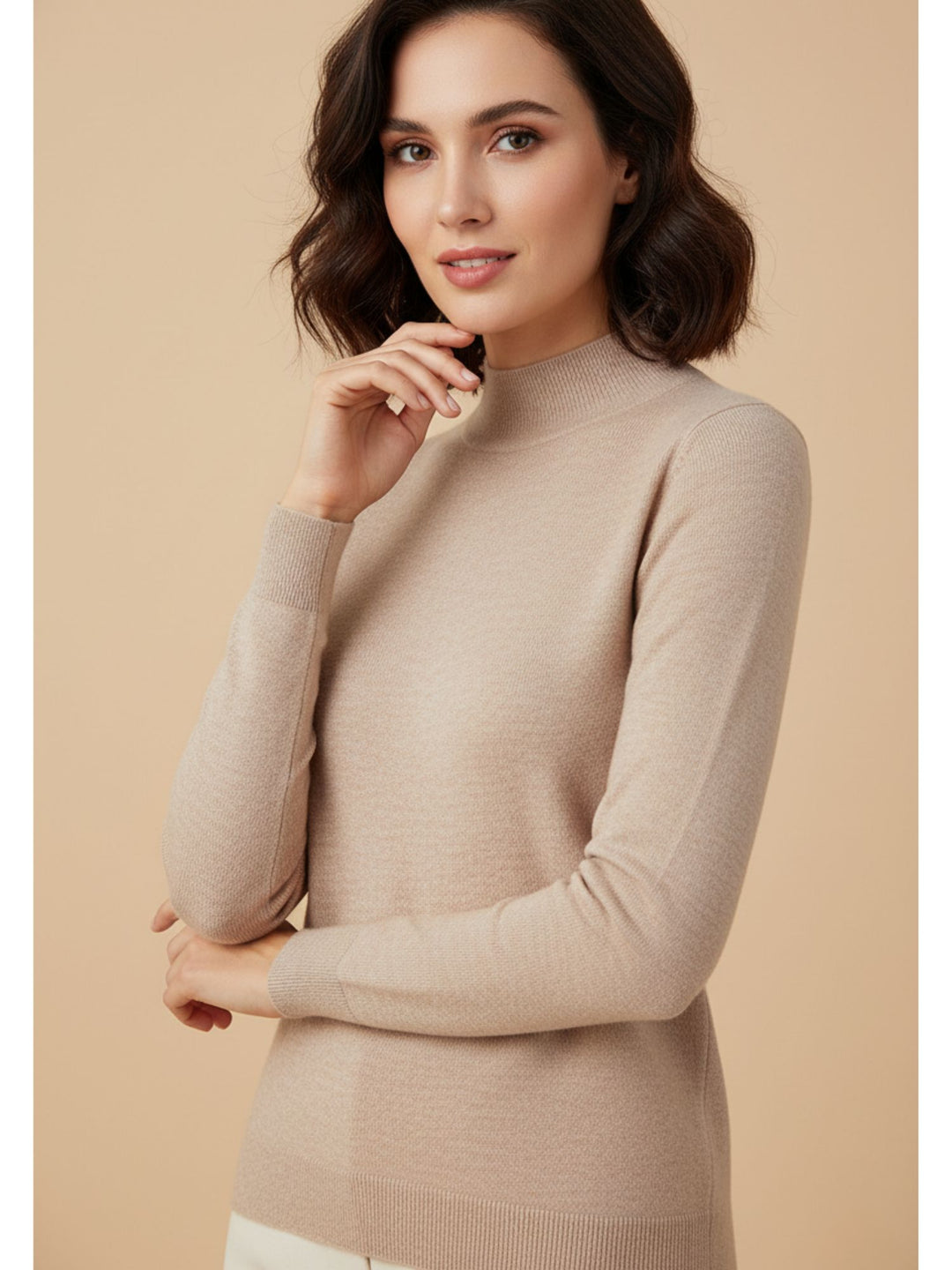 Nude Full Sleeve Mock Neck Sweater