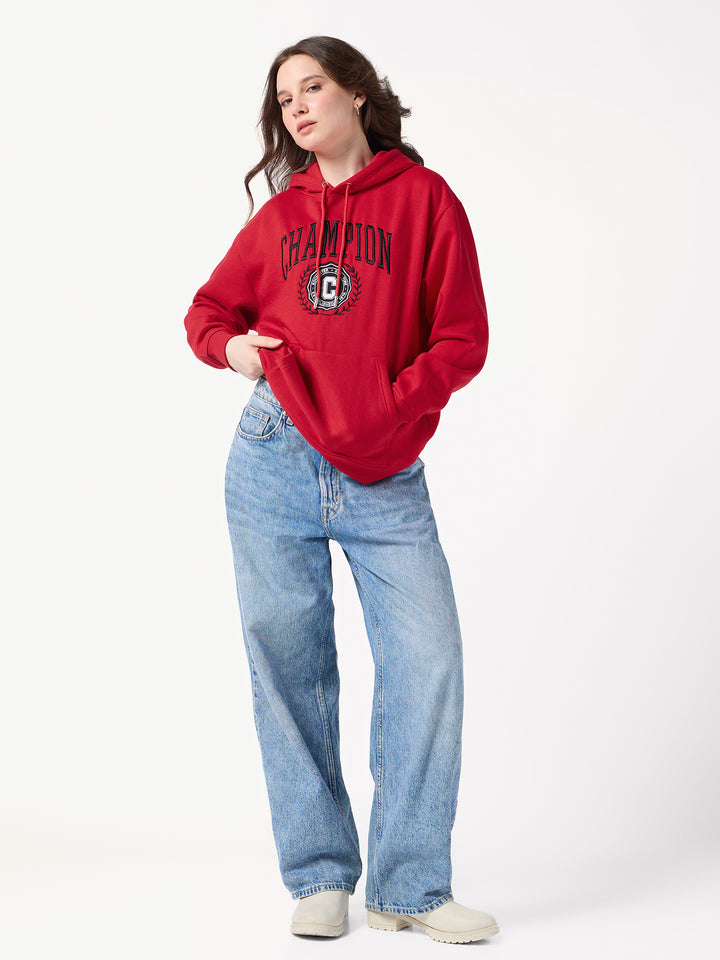 Red Varsity Graphic Russian Fleece Hooded Sweatshirt
