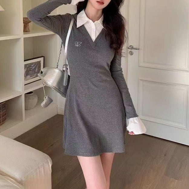 Grey Skater Shirt Dress