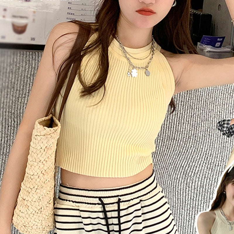 Yellow Halter Flat Knit Tank