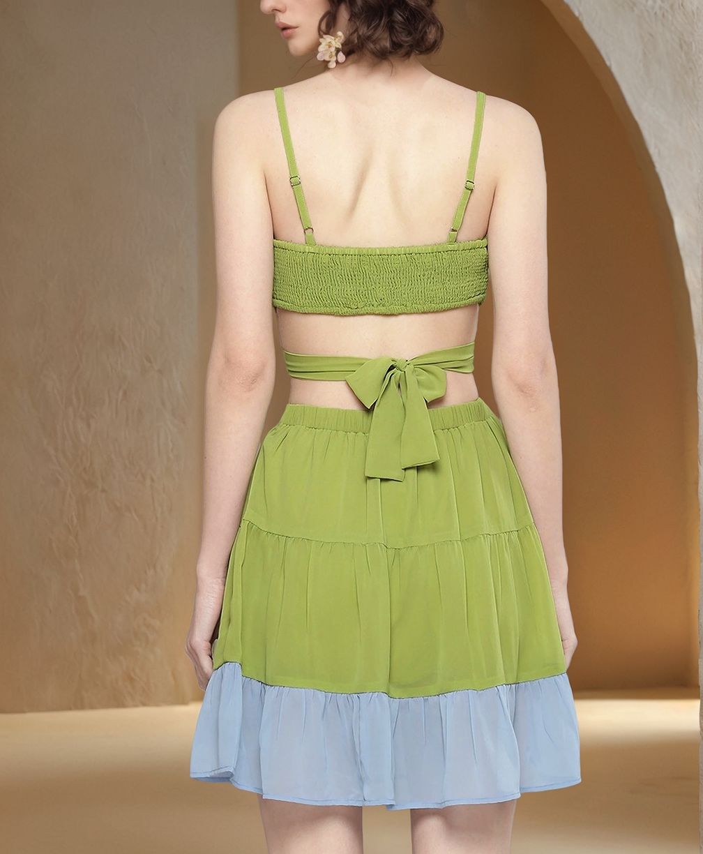 Green Spaghetti Strap Waist Cut-Out Dress
