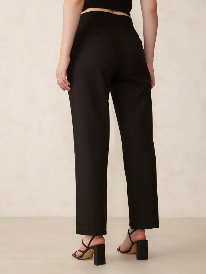 Black Extended Waist Band Straight Fit Trouser