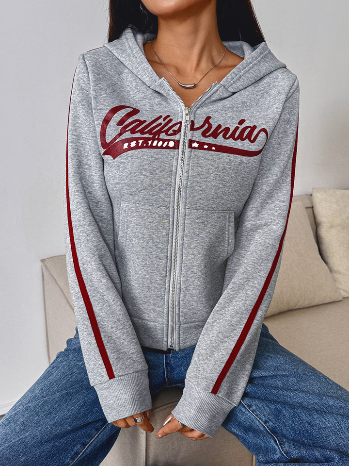 Grey Full sleeve front zip hooded jacket