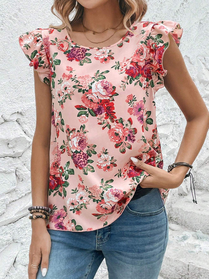 Pink Printed Cap Sleeve Blouse
