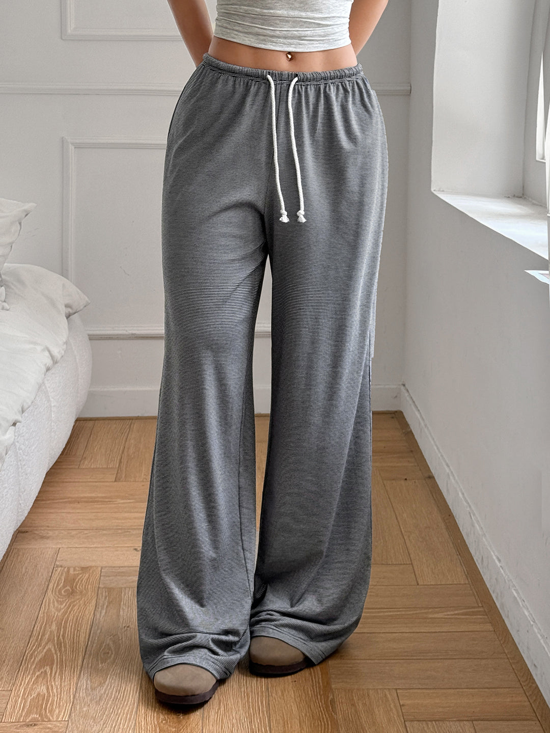 Navy Blue Elasticated Drawstring Flared Joggers