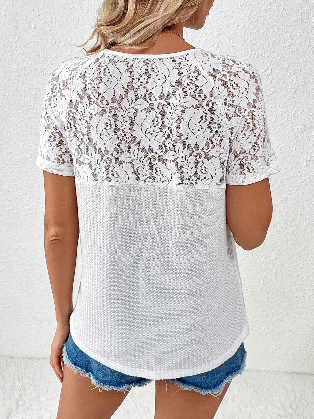 White Laced Sleeve V-Neck Top