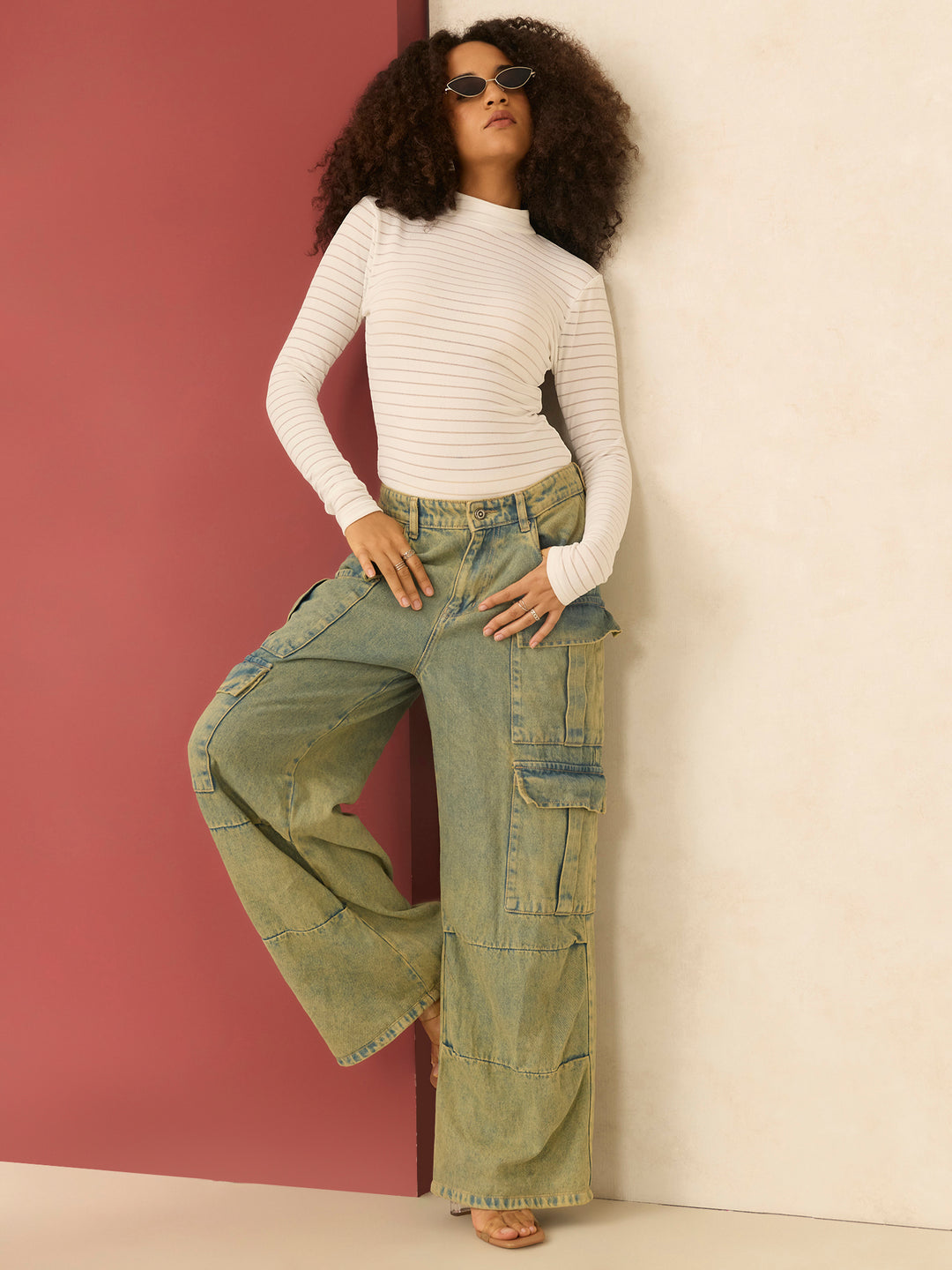 White Textured High Neck Top