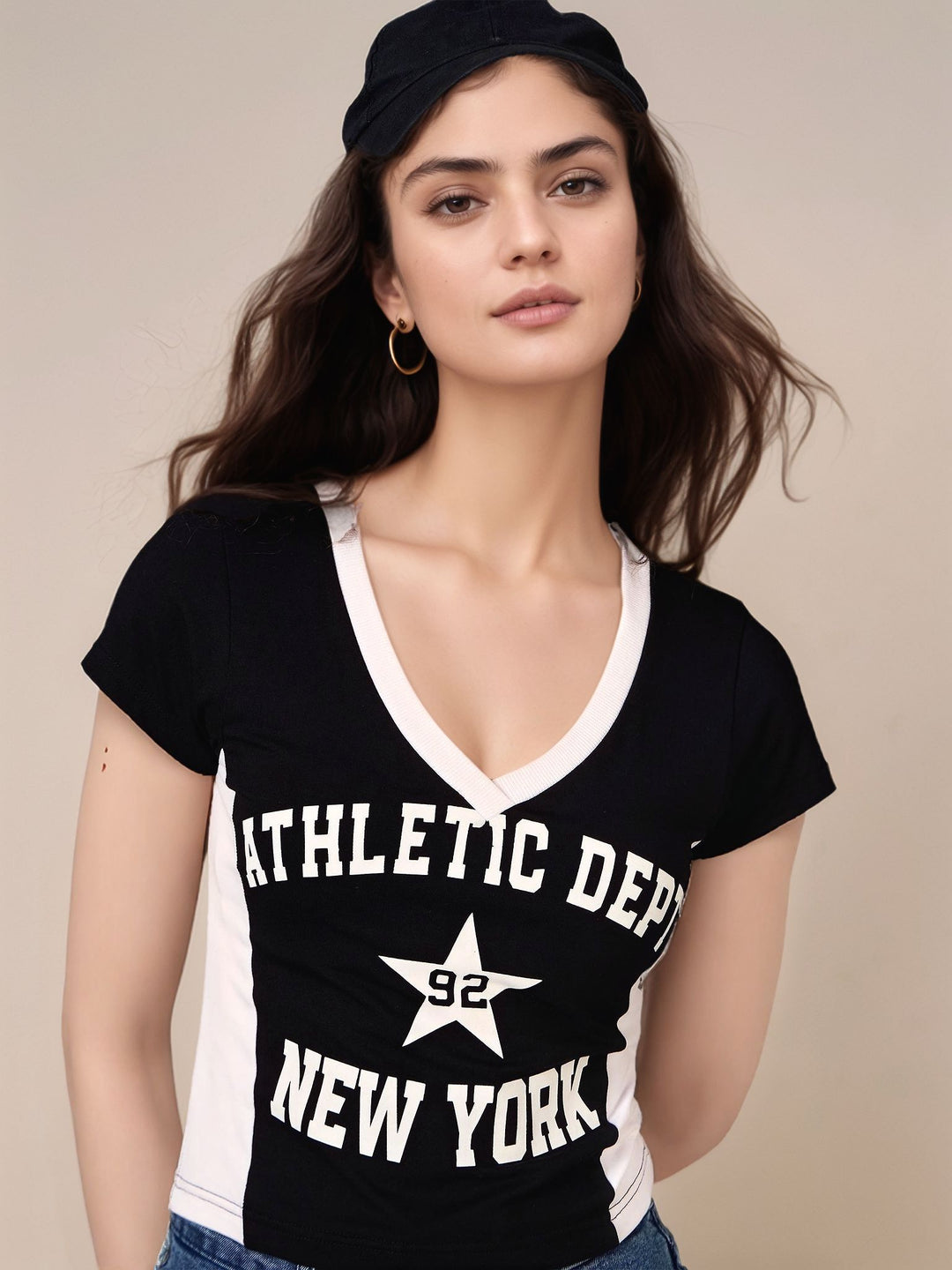 Black Short Sleeve Graphic Print Top