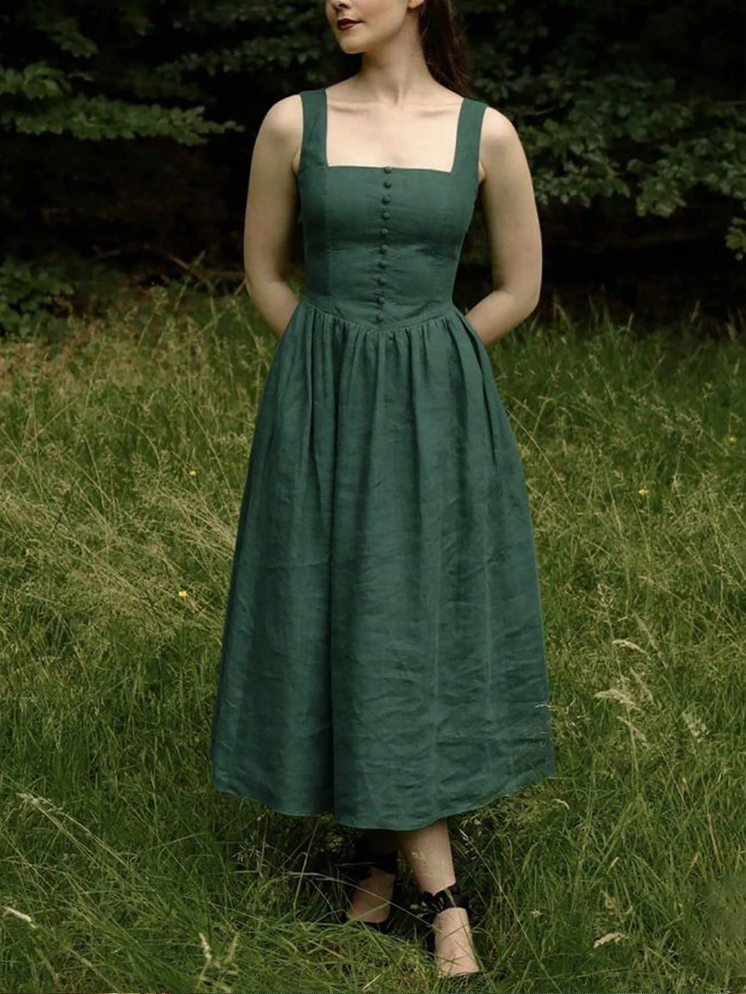 Green Shoulder Strap Corset Style Dress