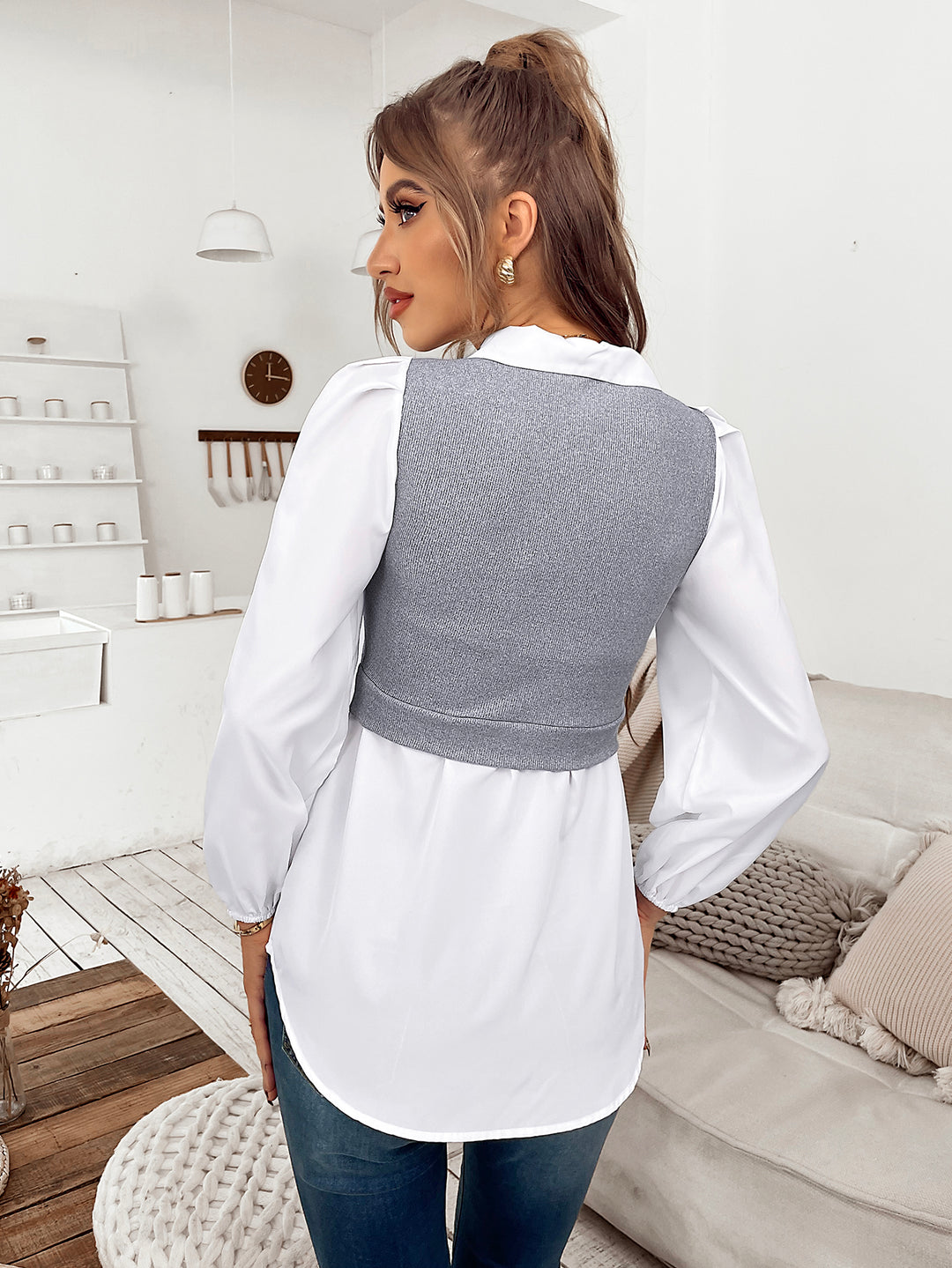 Grey Towfer Detail Shirt