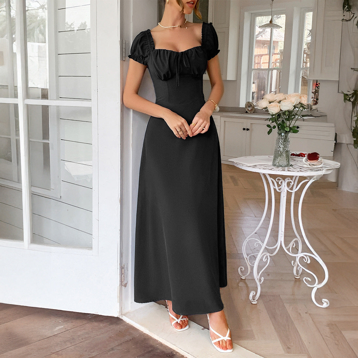 Black Off-Shoulder Bustier Fit & Flare Dress