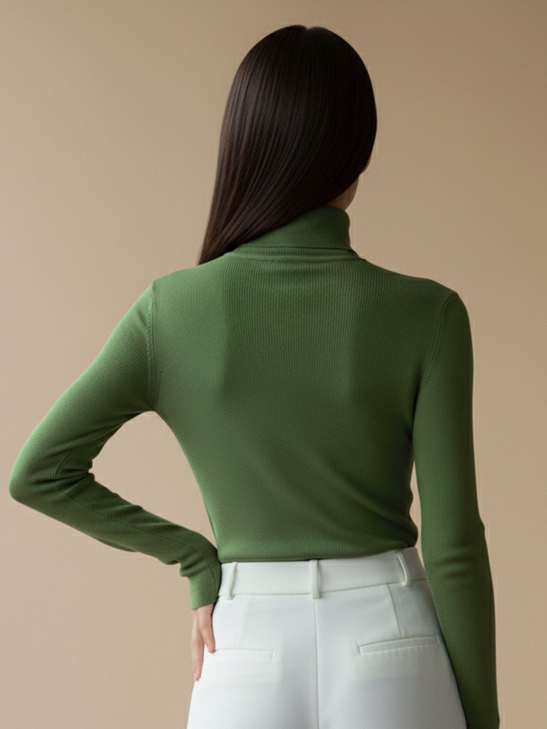 Green Full Sleeve Mock Neck Sweater