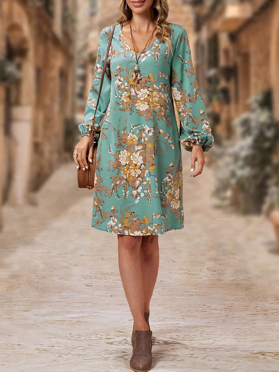 Blue Printed Shift Dress