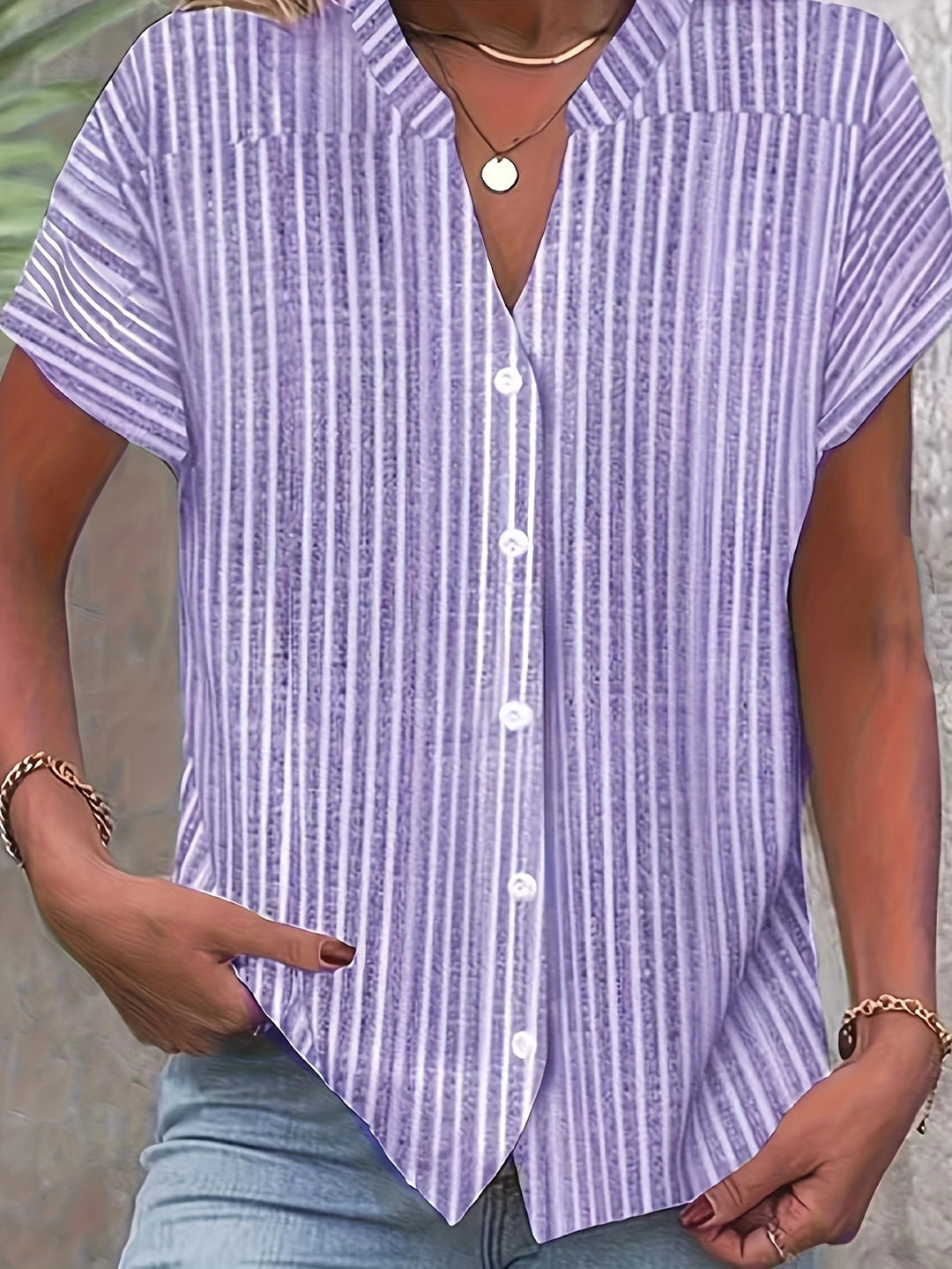 Purple Button Down Half Sleeved Shirt