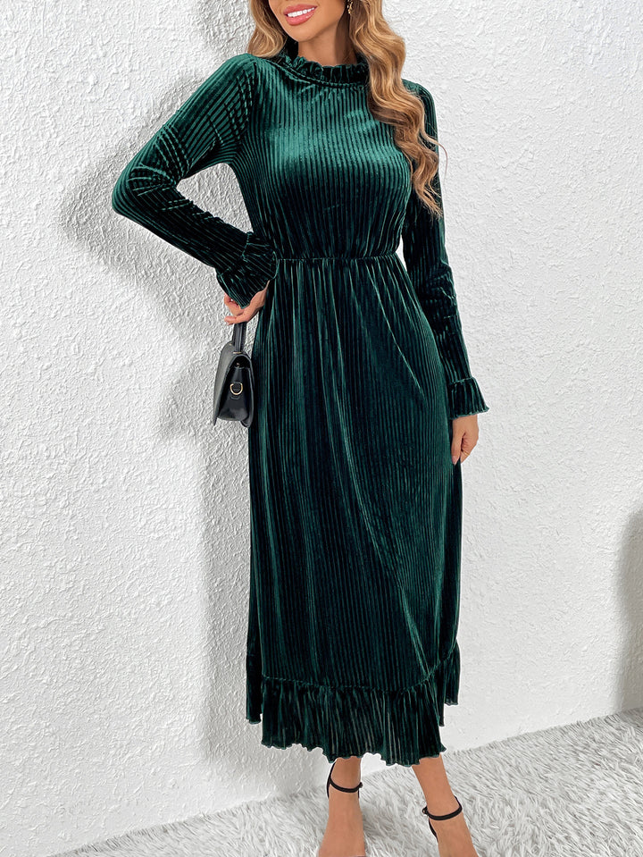 Green High Neck Velour Dress