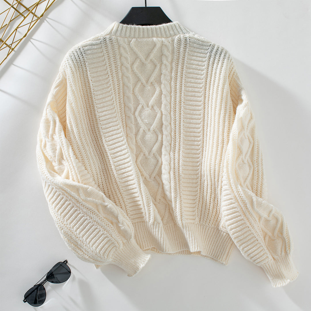 Cream Full Sleeves Checked Slouchy Cardigan