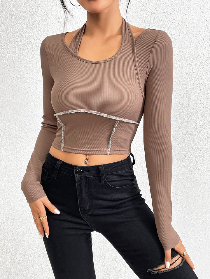 Brown Cut Out With Freyed Hem Top