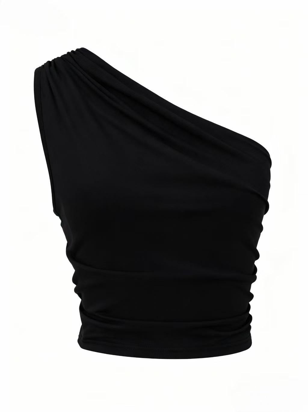 Black One Shoulder Asymmetrical Hem Top