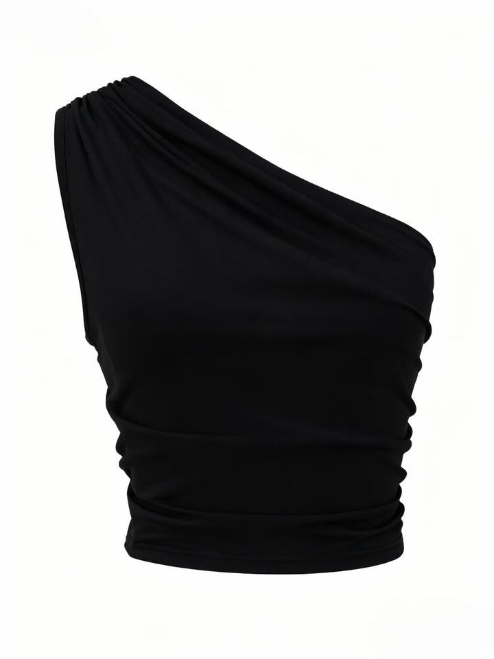 Black One Shoulder Asymmetrical Hem Top