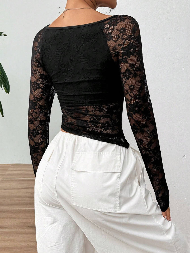 Black Full Sleeve Mesh Top