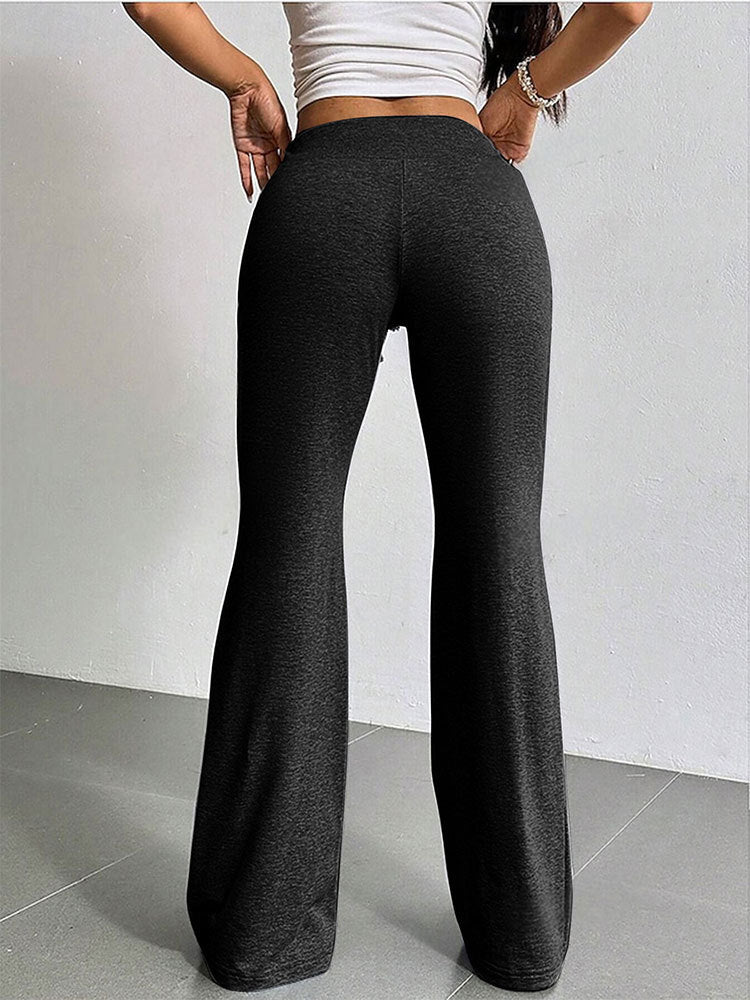 Black Solid Flared Drawstring Sweatpants