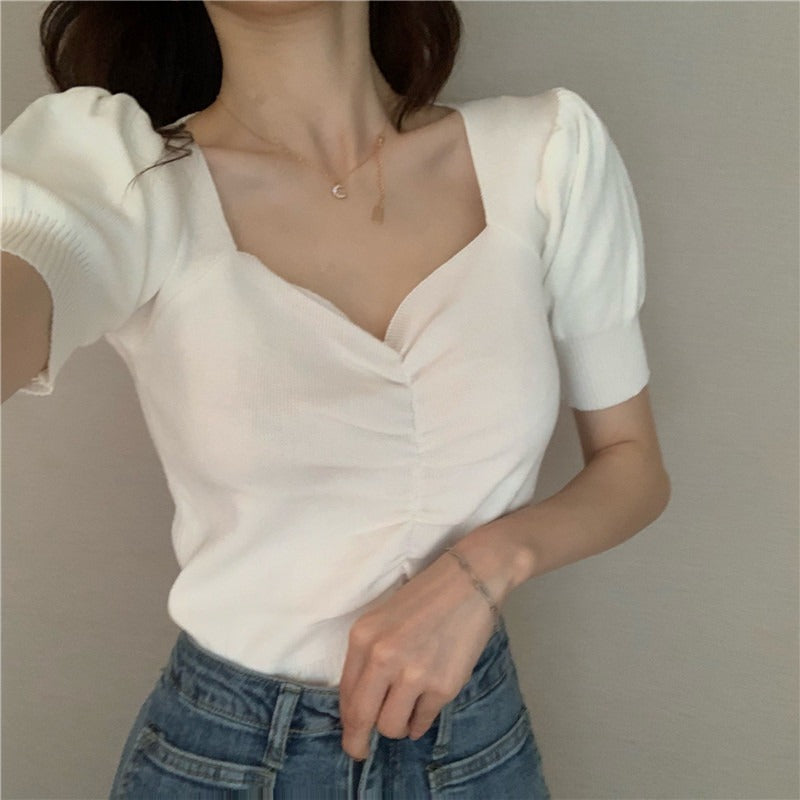 White Sweetheart Neckline Top