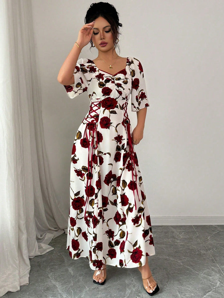 White Floral Print Maxi Dress