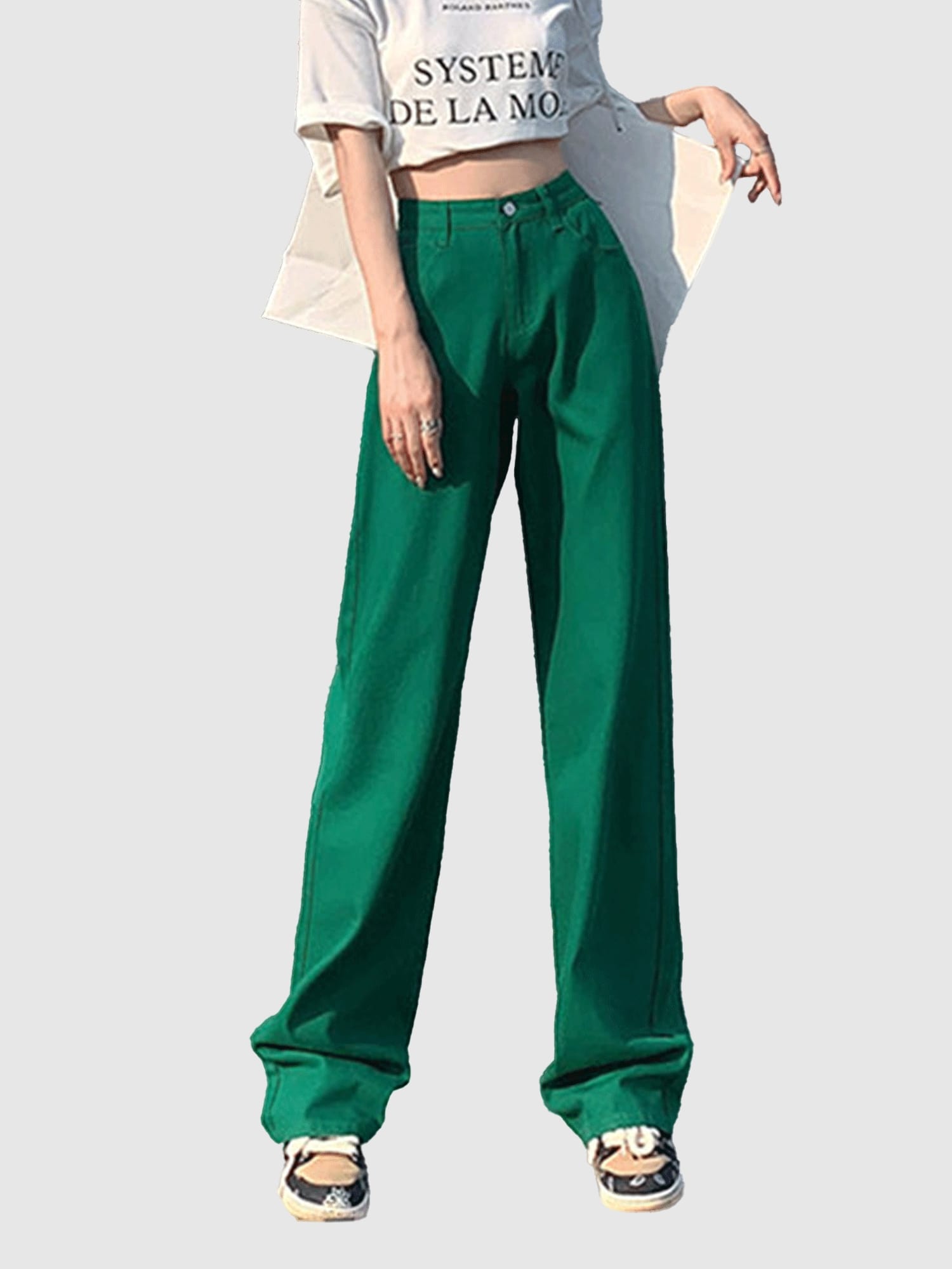 Dark Green Coloured Wash Straight Denim